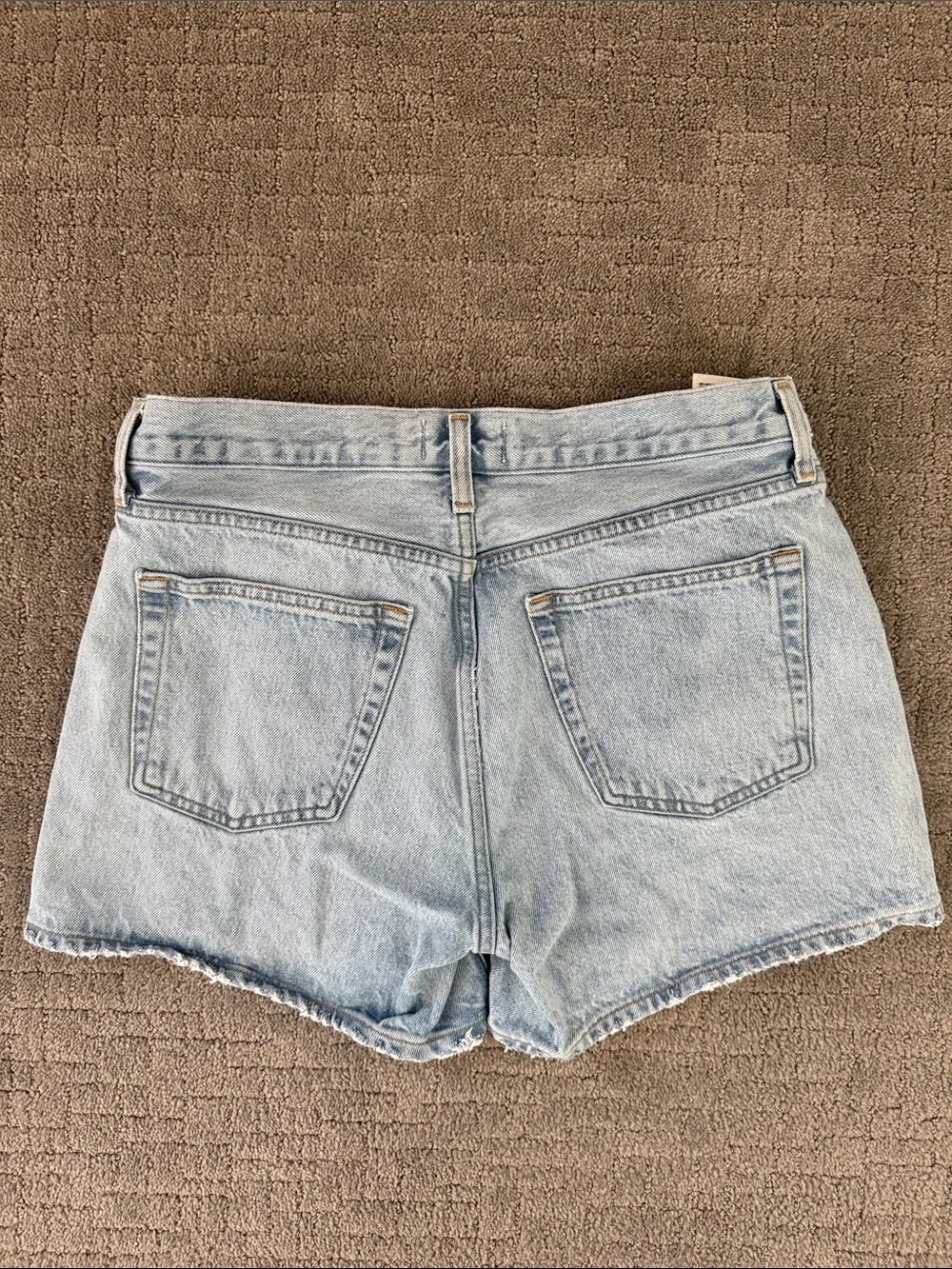 Agolde Light Wash Parker Long High-Rise Cutoff Denim Shorts
